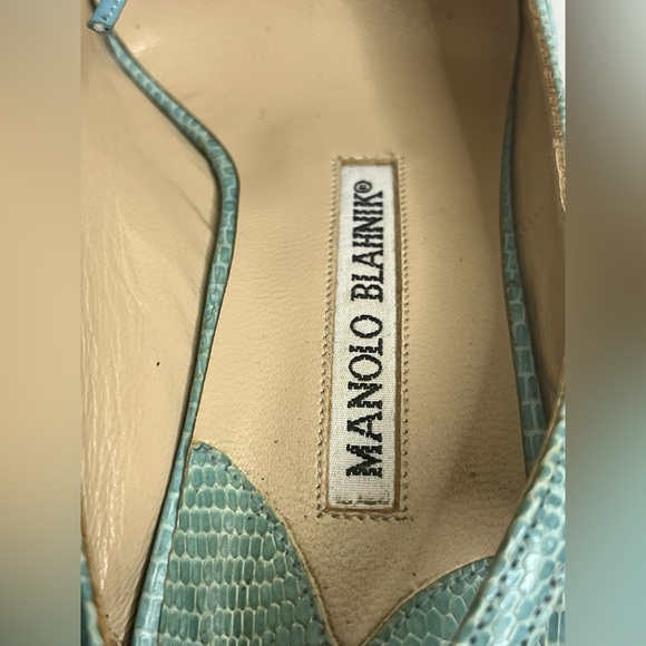 MANOLO BLAHNIK Reptile Skin Leather SHOES Slingbacks Heels Pump blue size 37 - Picture 6 of 15